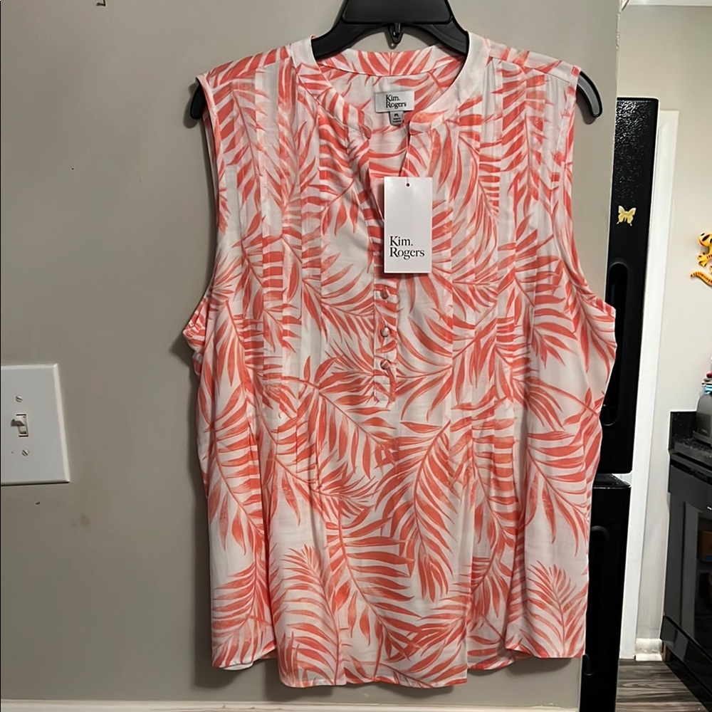 Kim Rogers Pink Sleeveless Blouse with Mandarin Collar